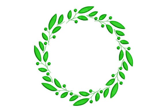 Round Frame Made from Leaves Embroidery Design